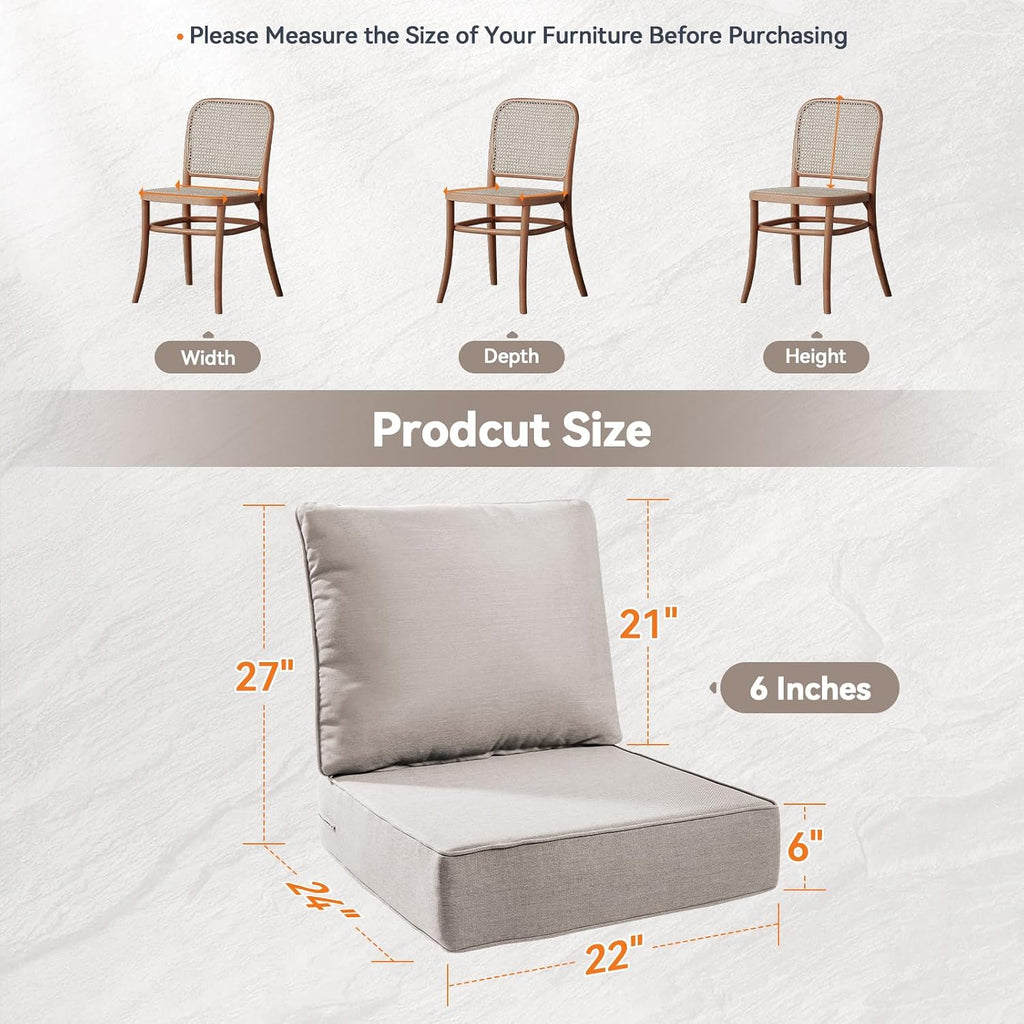 6" Thick Outdoor Cushions 22x24x6, 3-Set Deep Seat Patio Cushions with Removable Cover, Waterproof & Fade Resistant