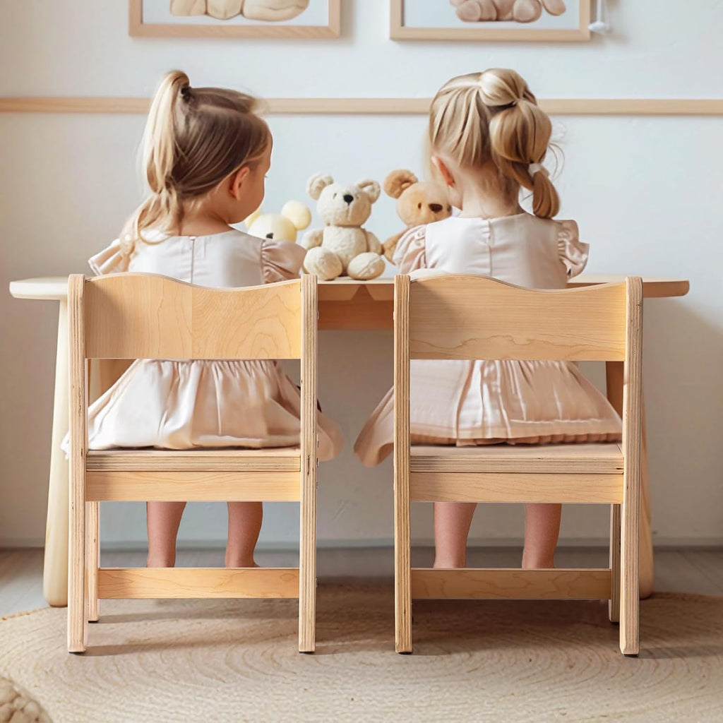 Kids Wooden Chairs Set of 2, Toddler Chairs for Table & Playroom, Solid Wood Kids Furniture with Ergonomic Backrest