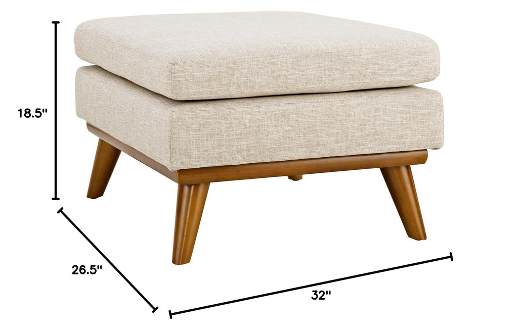 Engage Mid-Century Modern Upholstered Fabric Ottoman in Beige