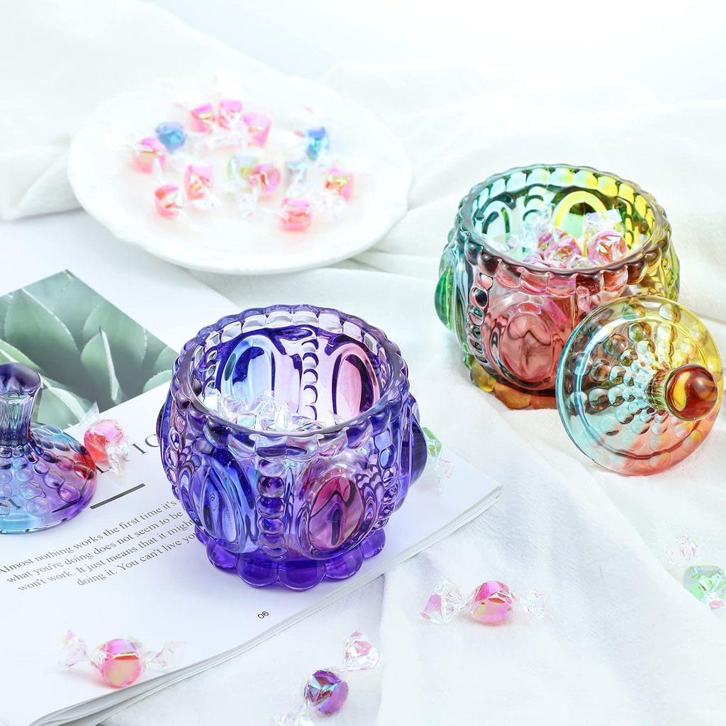 Royal Embossed Clear Glass Apothecary Jar With Lids, Candy Jar Containers Wedding Candy Buffet Jars Crystal Jewelry