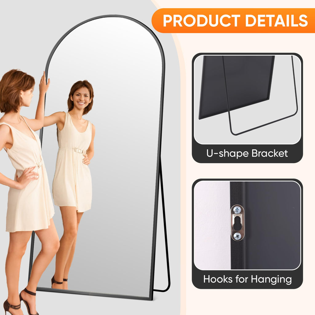 71" x32" Arched Full Length Floor Mirror, Black Full Body Mirror