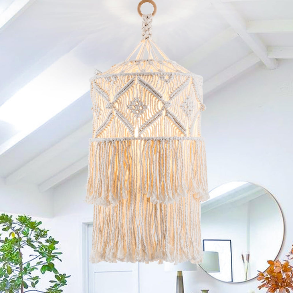 Boho Plug in Pendant Light, Handmade Macrame Hanging Lamp Shade