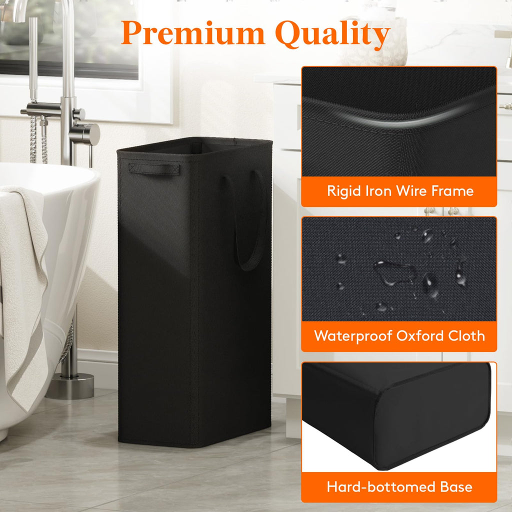 2 Pack Slim Laundry Hamper with Handles, 65L, Black