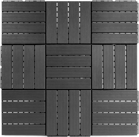 11.8-in by 11.8-in Straight Groove Dark Grey Interlocking Deck Tiles, Pack of 9 Tiles, FPD6183