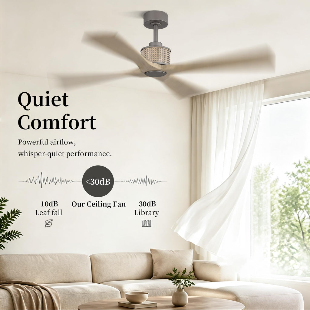 54" Ceiling Fan without Light - Remote Control, Solid Wood, 6-Speed, Reversible DC Motor, Driftwood/Charcoal Gray
