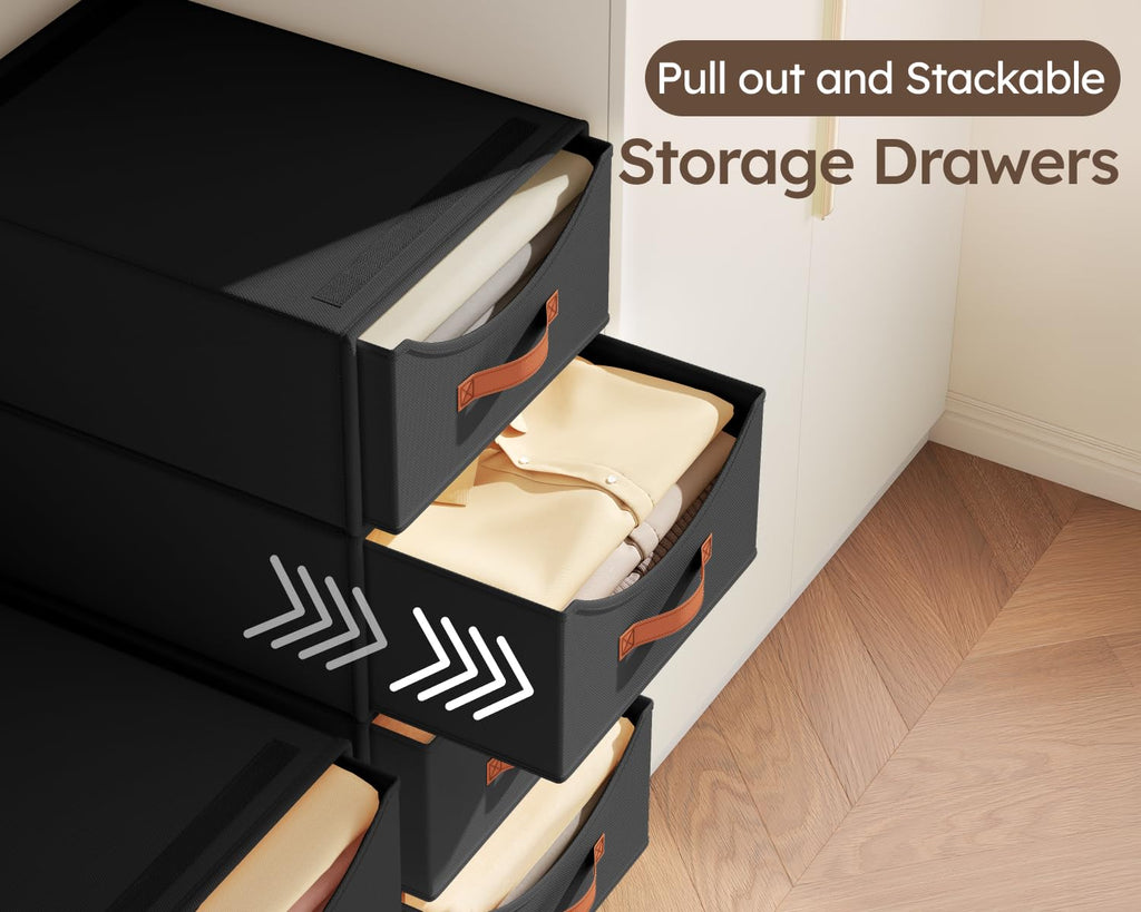 Closet Organizers and Storage - Large Stackable Storage Bins with Drawer, Fabric Bins for Organization, Collapsible
