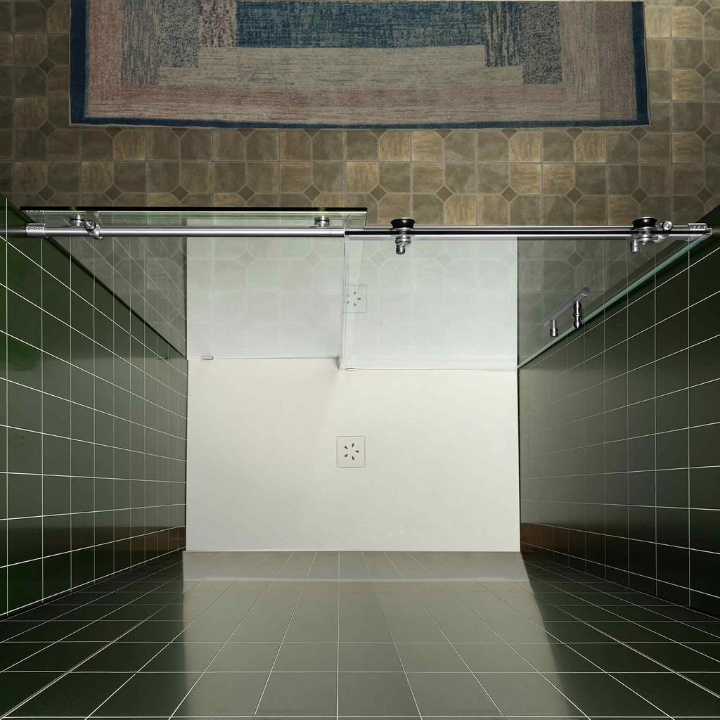 56-60" W x 80" H Frameless Single Sliding Shower Door with Tempered Glass & Explosion Proof Film in Chrome Finish