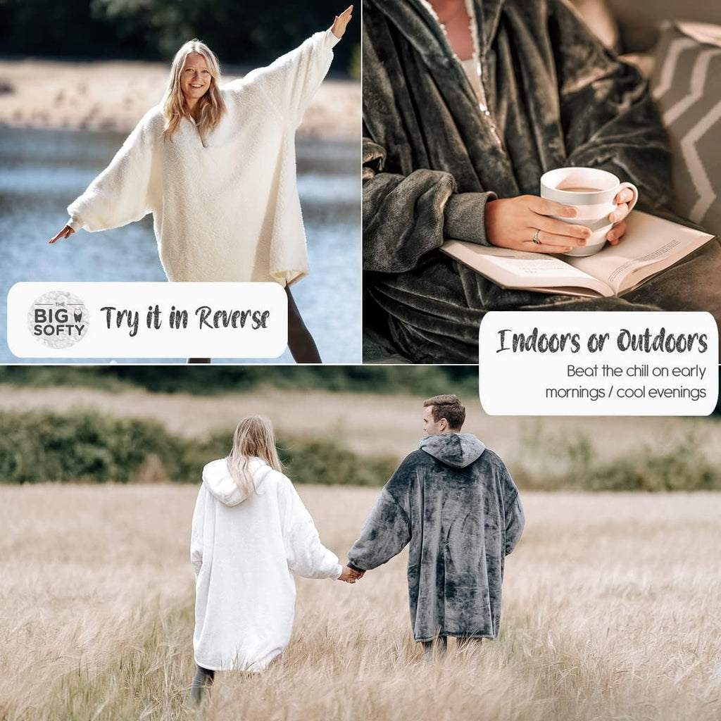 Wearable Blanket Hoodie with Zip, Oversized Hoodie Blanket Adult | Soft 250gsm Fleece, Sherpa Lining, Front Pocket.