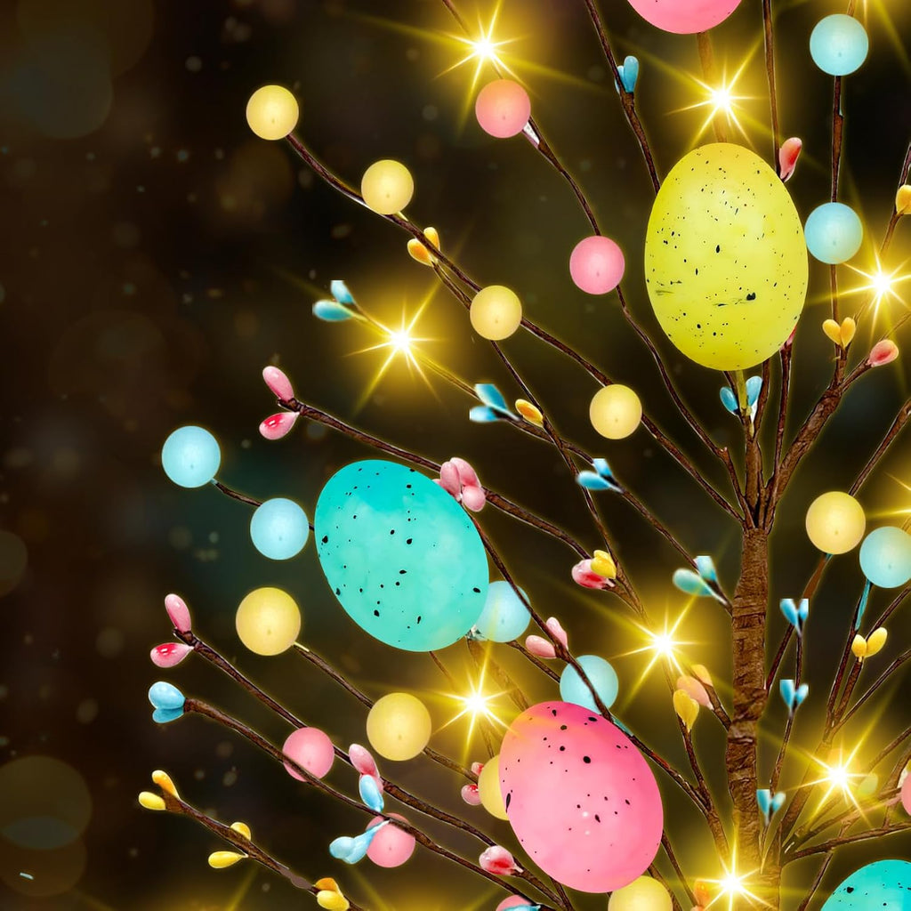 & Timer - Easter Decorations, Easter Tree Tabletop with 20 Warm White Lights Battery Operated 19 Inch 8 Large - Set of 2