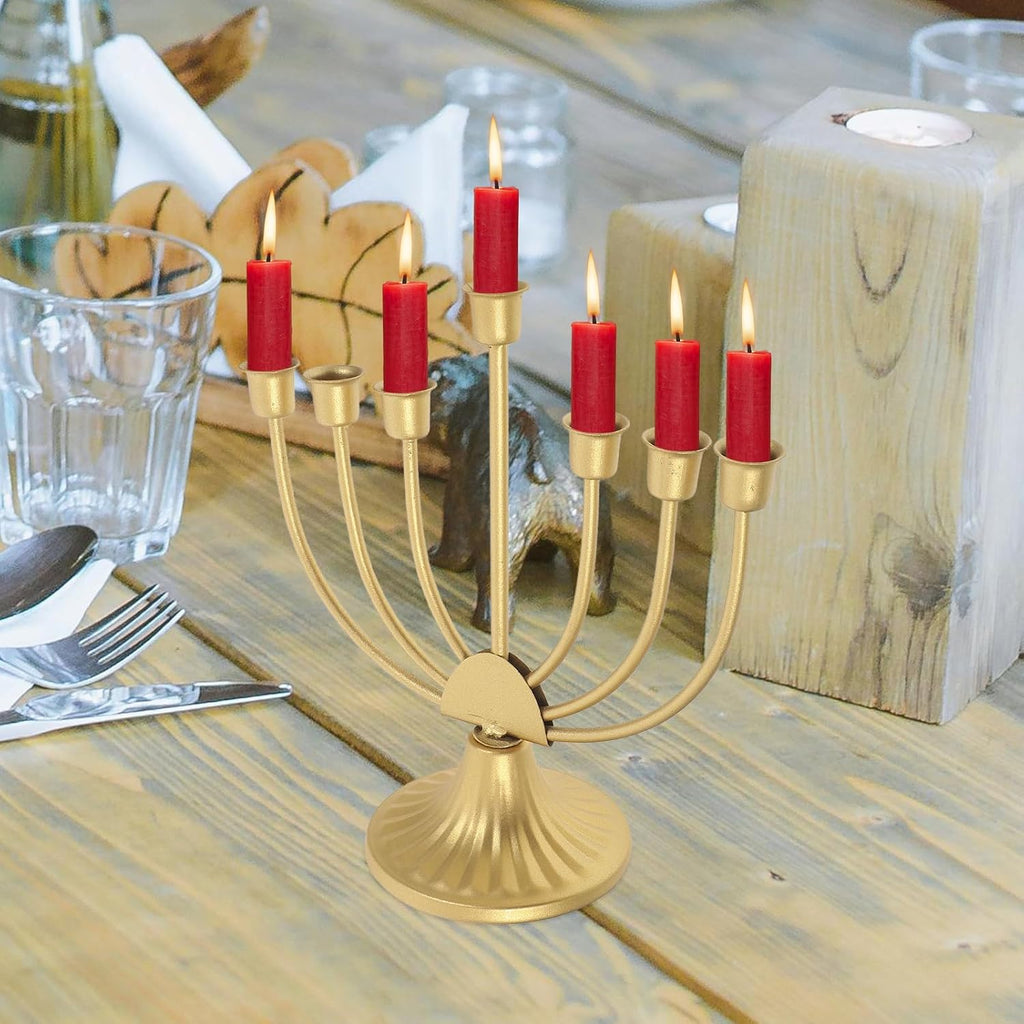 Hanukkah Multi-Head Candle Holder 7 Branch Metal Candle Stand Decorative Candlestick for Holiday Table Centerpiece