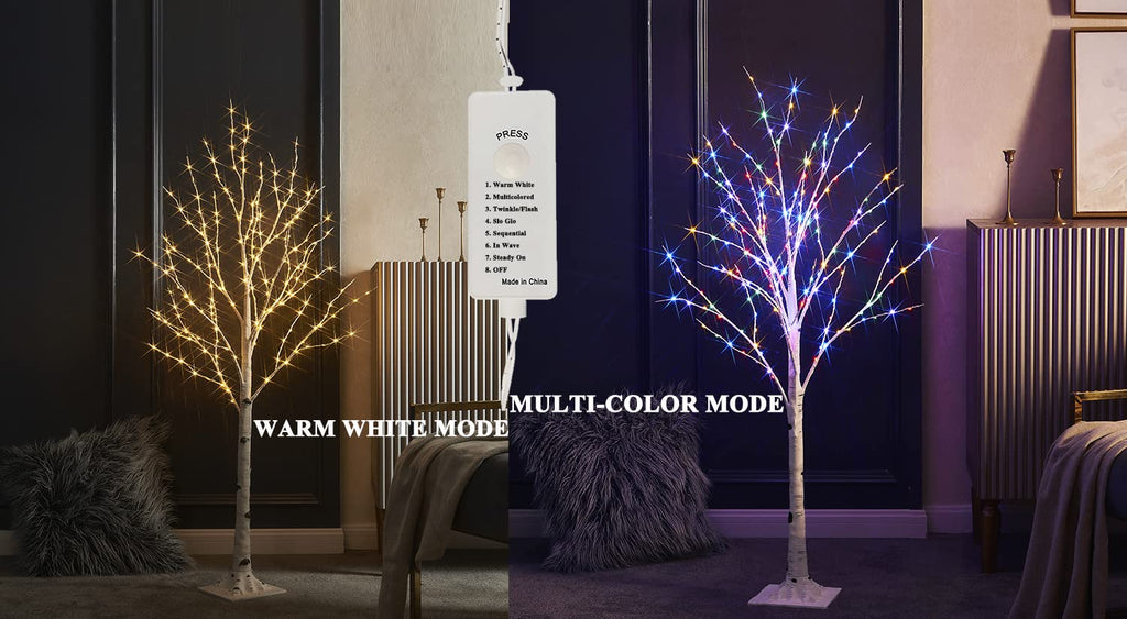 Lighted Twig Birch Tree Plug in with 8 Functions 4FT 200 Warm White and Multi Color LED Lights for Indoor Outdoor