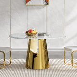 Luxury Marble Round Dining Table for 4-6, White Gold 45" Faux Marble Kitchen Table with Mirrored Stainless Steel
