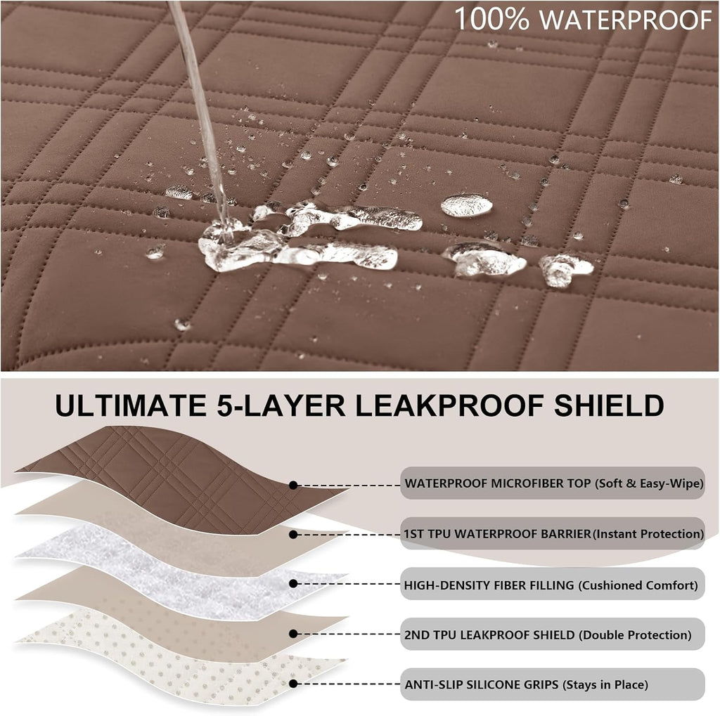 100% Waterproof Couch Cover for Dogs, Washable Anti-Slip Sofa Cover with Elastic Straps & Side Pockets, Quilted