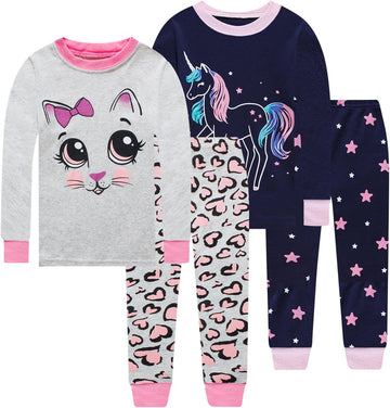 Piece Girls Pajamas Cotton Long Sleeve Toddler Pjs Kids Sleep
