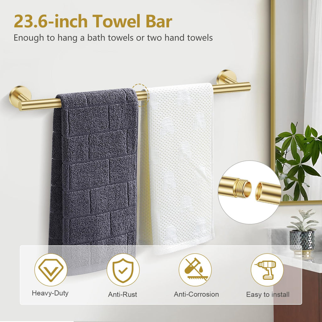 Brushed Gold Bathroom Accessories, 5 Piece Towel Racks