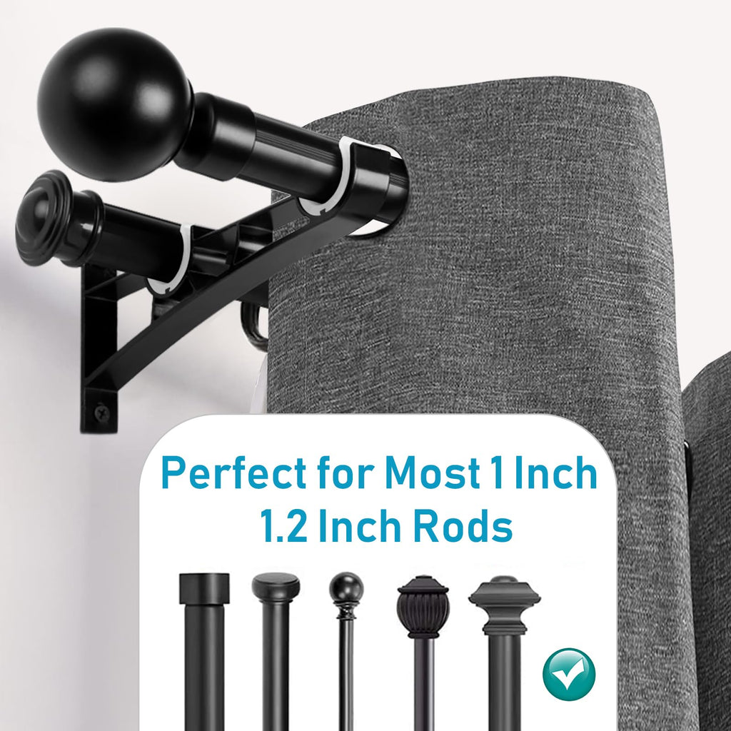 Curtain Rod Bracket, 3 Pack Double Curtain Rod Brackets, Heavy Duty Drapery Holders for 1 Inch Rods, Wall Double Rod