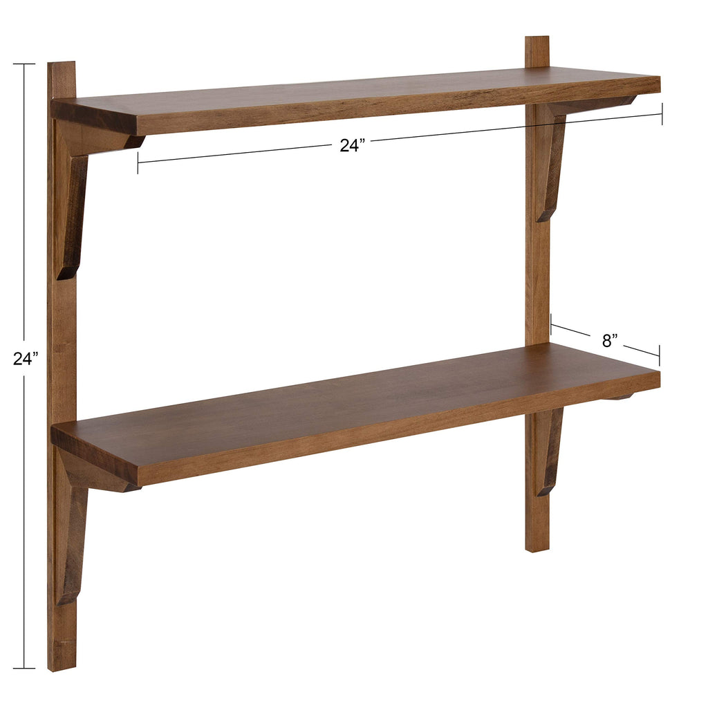 Meridien Farmhouse Wood Shelves, 24 x 8 x 24, Rustic Brown, Modern Two Tier Wall Shelf for Storage and Display