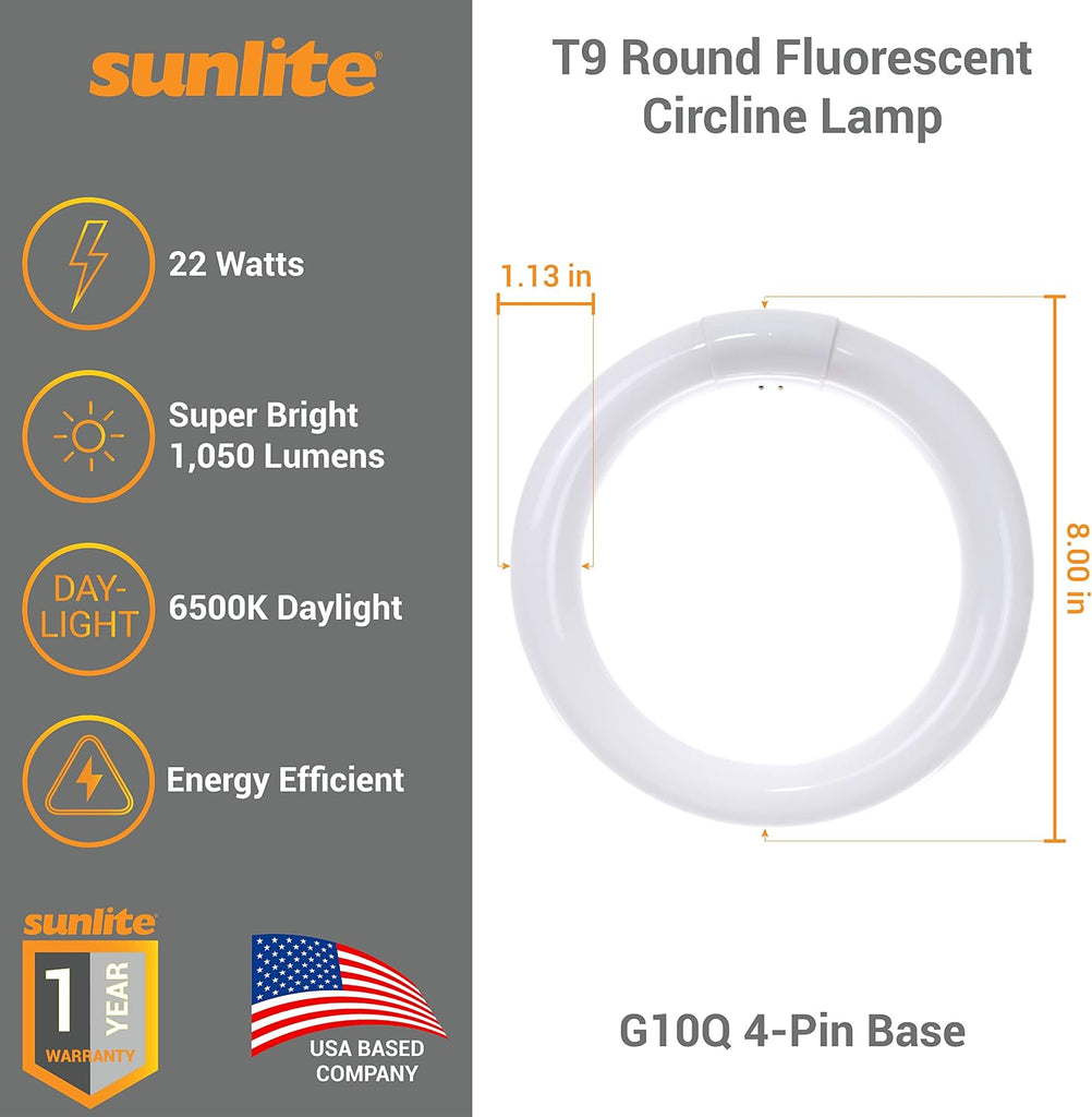T9 Round Fluorescent Circline Lamp, 22 Watts, 1050 Lumens, 6500K Daylight, RoHS Compliant, G10Q 4-Pin Base