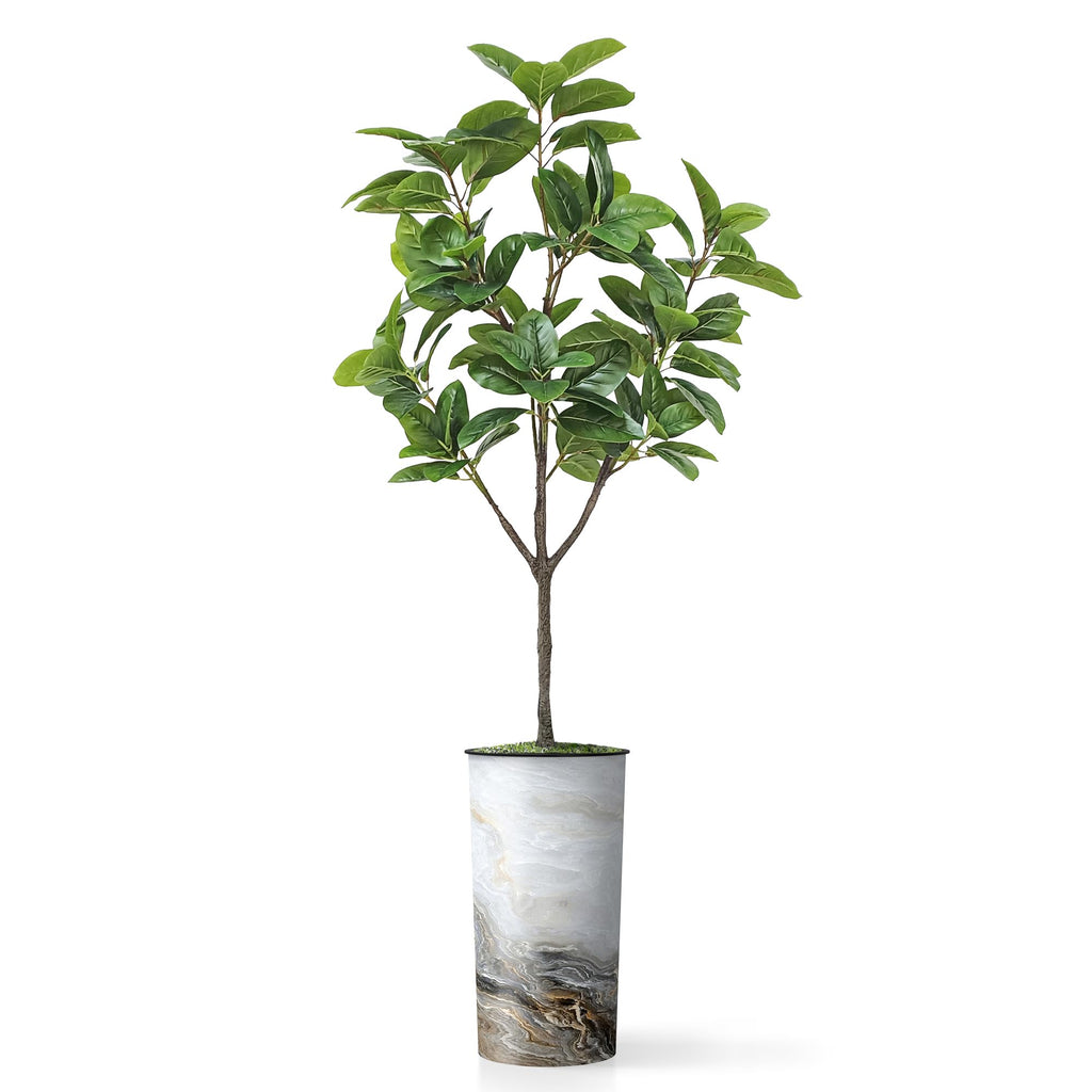 Tree in Modern Granite Effect Planter, Fake Magnolia Tree for Indoor and Outdoor Home Decoration - 70" Overall Tall