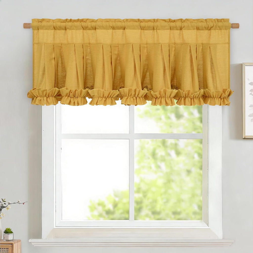 Yellow linen ruffle valance for windows - Casa Home Living