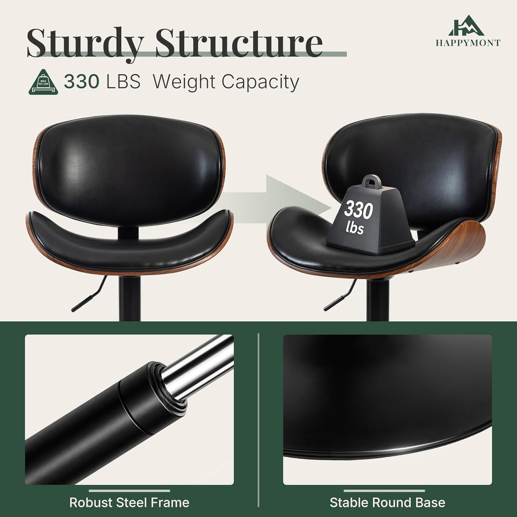 Swivel Bar Stools Set of 4 with Removable Back, Adjustable Height 37-45 Inch Bentwood Barstools, PU Leather