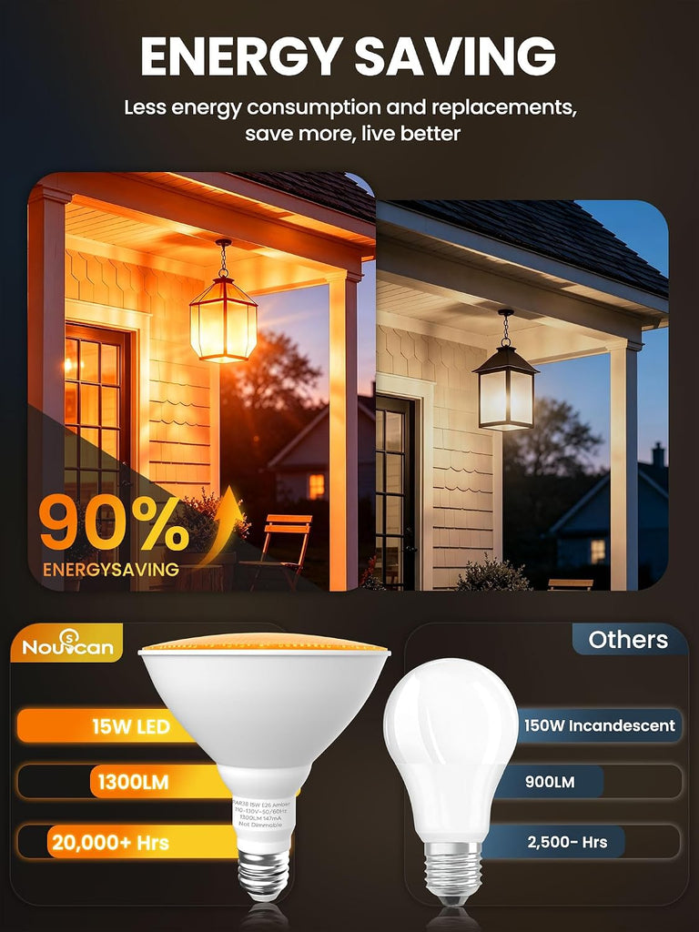 PAR38 LED Bug Lights for Outside, Amber Yellow 150W Equivalent