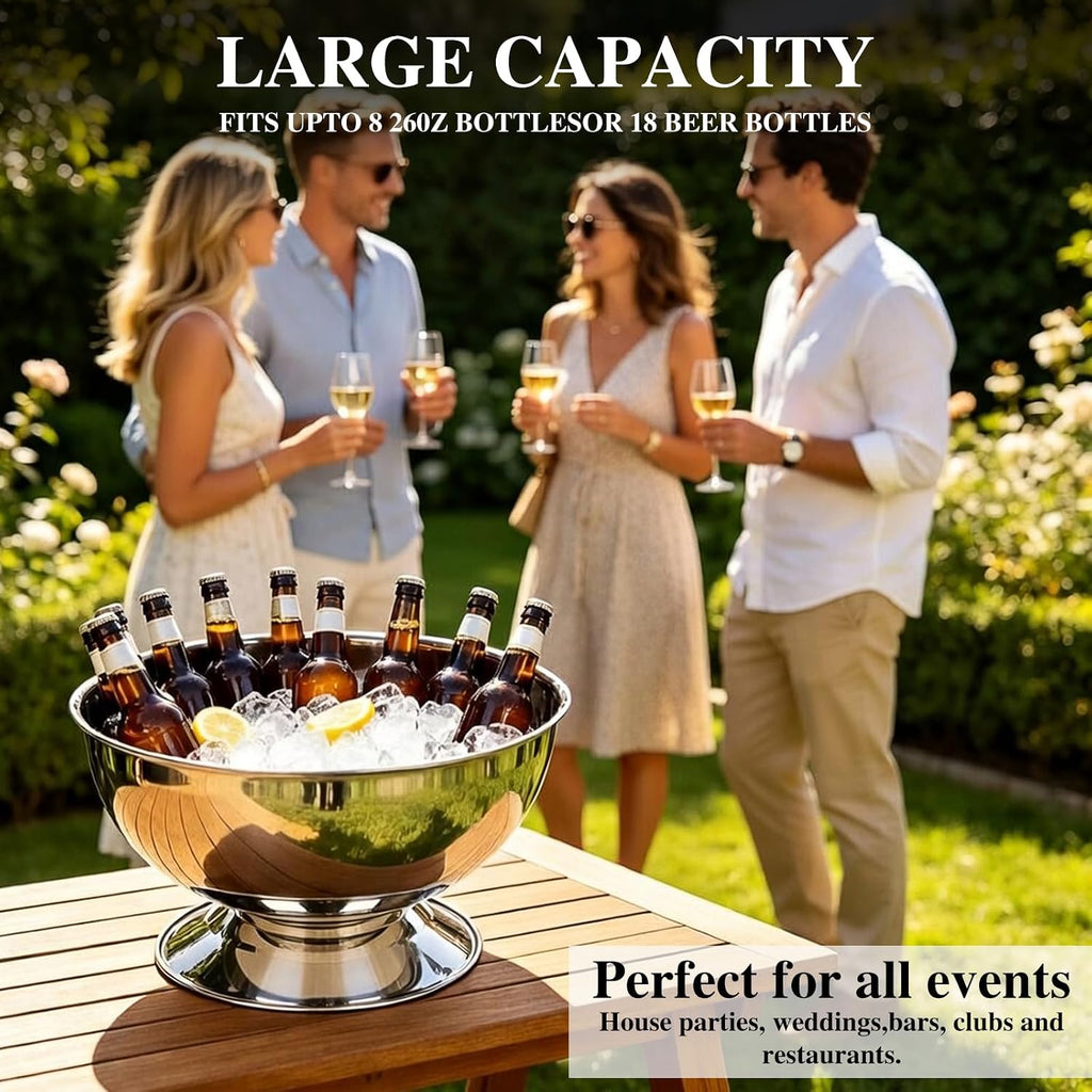 12L Large Ice Bucket for Parties,Silver Stainless Steel Beverage Tub with Scoop - Champagne Bucket for Mimosa Bar