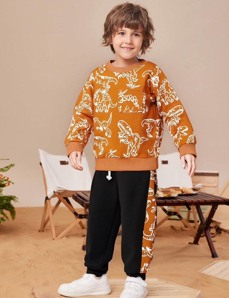 Toddler Boys Dinosaur Sweatshirt and Jogger Pants Outfit Set, Ages 2-10