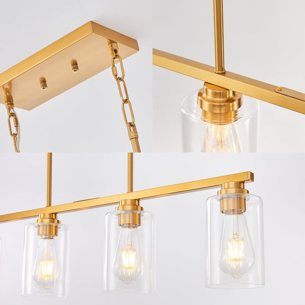 Island Light, Brushed Gold Dining Room Light Fixture Over Table, 5-Light Linear Chandelier Pendant Lighting