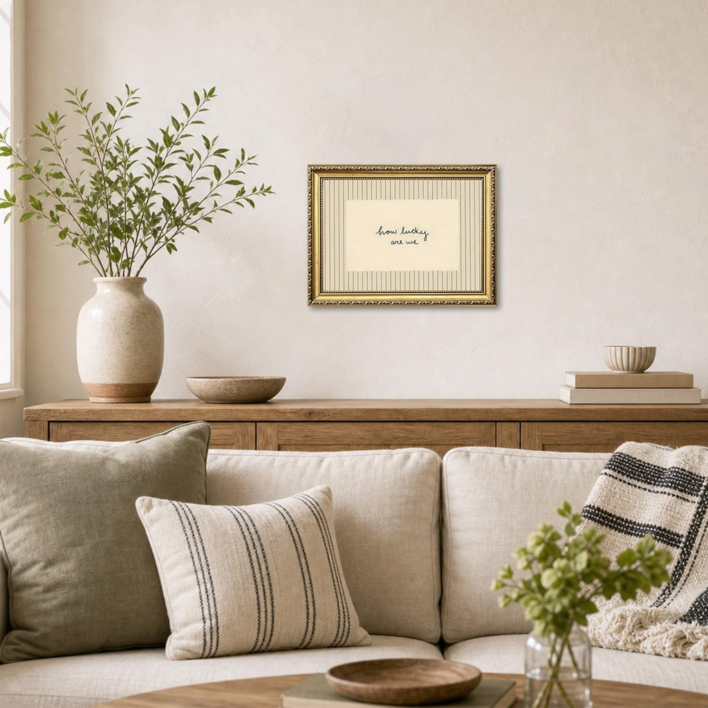 How Lucky Are We Wall Art Trendy Preppy Inspirational Quote Sign Wall Decor Picture Vintage Striped Poster Canvas