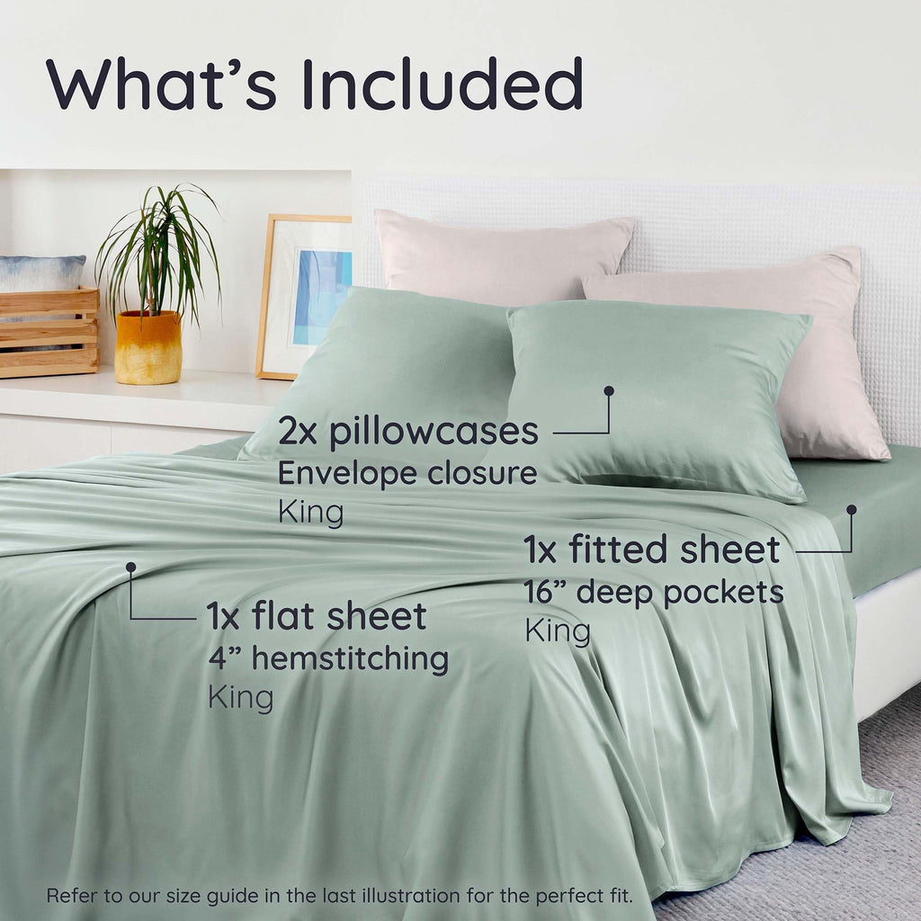 King Sheets Set 4pcs - 100% Viscose Derived from Bamboo Sheets King Size Deep Pocket, Fits Up to 16'', Luxury