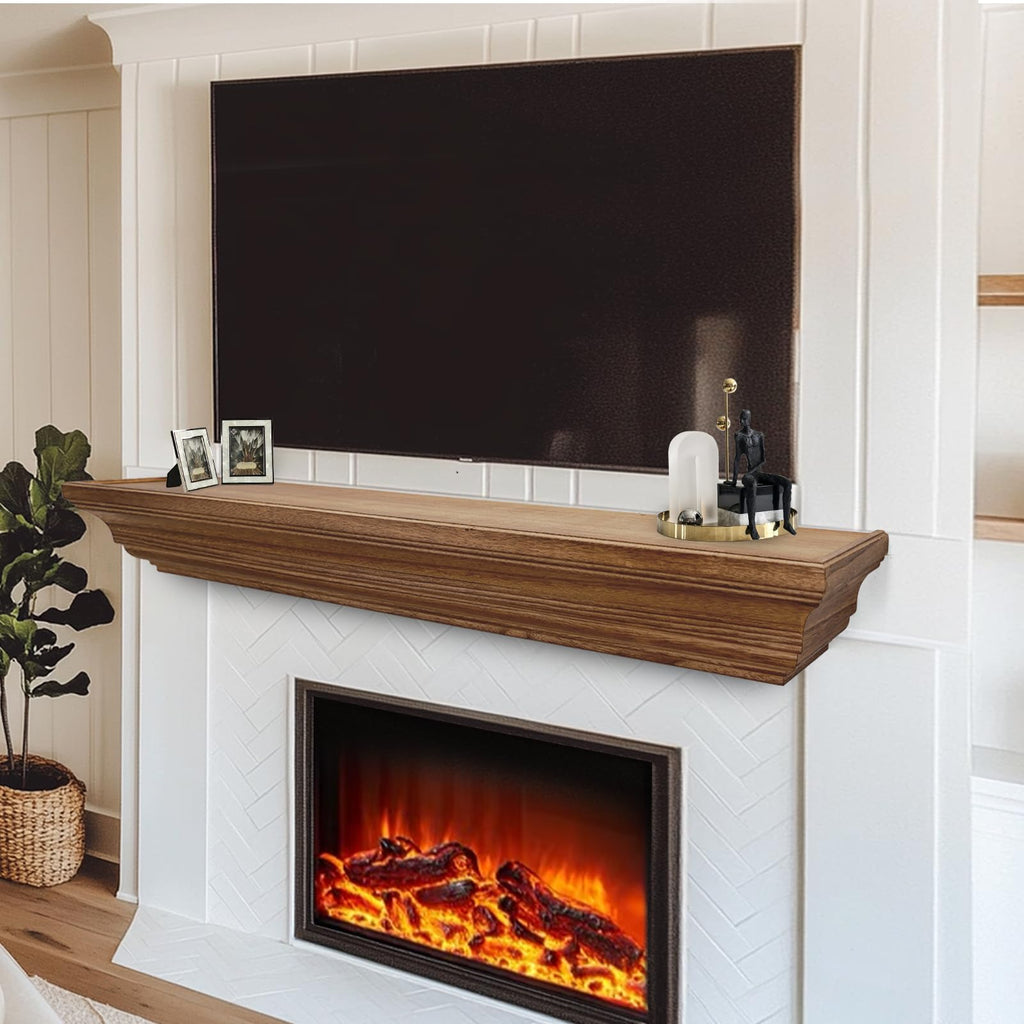 Rustic Fireplace Mantel 48", Solid Wood Floating Shelf, Oak Color