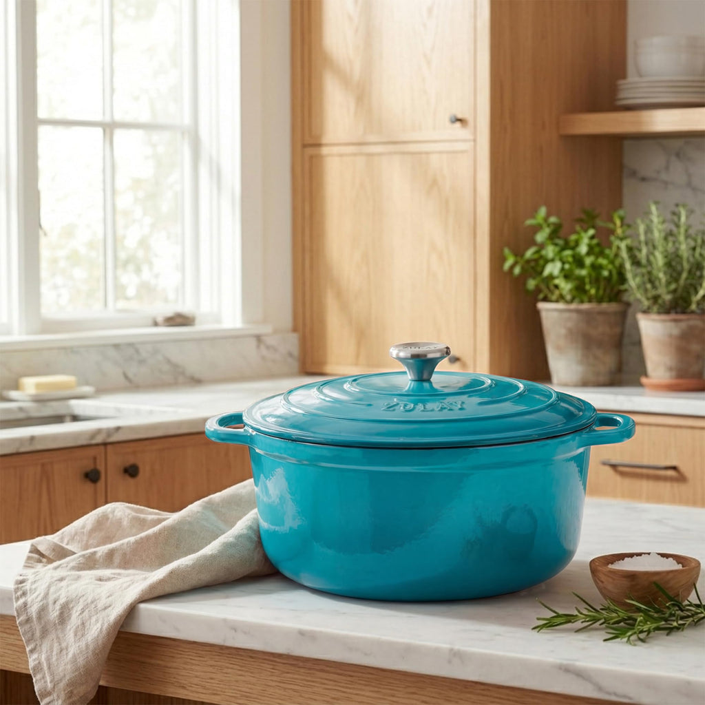 6.4QT Enameled Cast Iron Dutch Oven Pot with Lid, Heavy-Duty Soup Pot for Stews, Braising, Roasting & Sourdough Bread