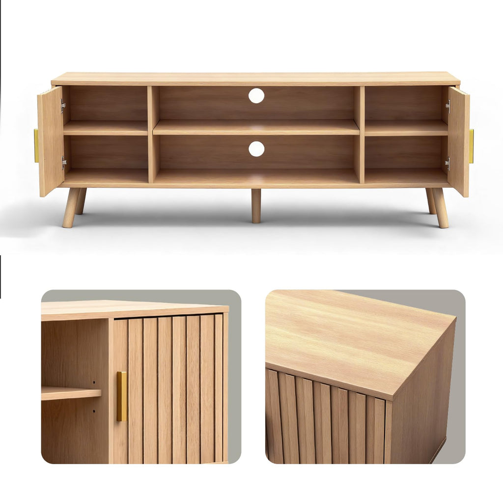 59" TV Stand with Fluted Doors for TVs up to 65", Oak