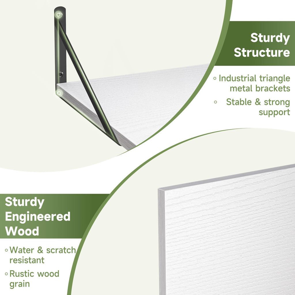 16W x 12D Deep Floating Shelves Set of 4 White