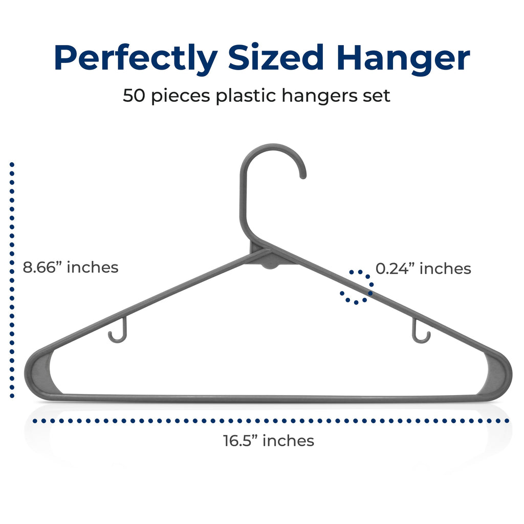 Plastic Hangers 50 Pack | Fits More Clothes in Your Closet | Slim 0.24 Inch Non-Slip Grip, Holds Up to 5.5 Lbs, for
