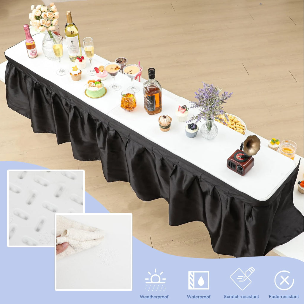 Portable Bar Top Riser Tables with Skirt, Black Skirt, 6 ft, White