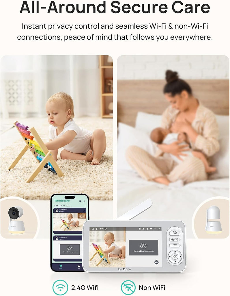 LumiView Plus Smart WiFi Baby Monitor with Clip Mount, 5.5" 1080P