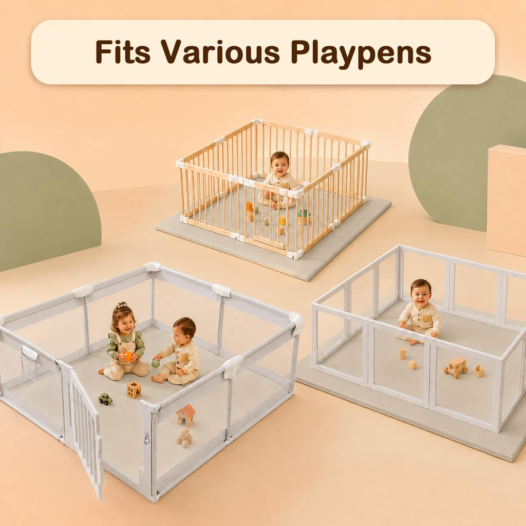 Vegan Leather Baby Play Mat, 71x59 Thick Cushioned Waterproof Playpen Mat, Stylish Removable Cover Floor Mat