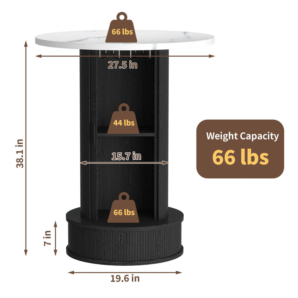 Round Bar Table with 2-Tier Hidden Storage, 38.1" High Top Bistro Pub Table with Footrest, Rustic Coffee Cocktail