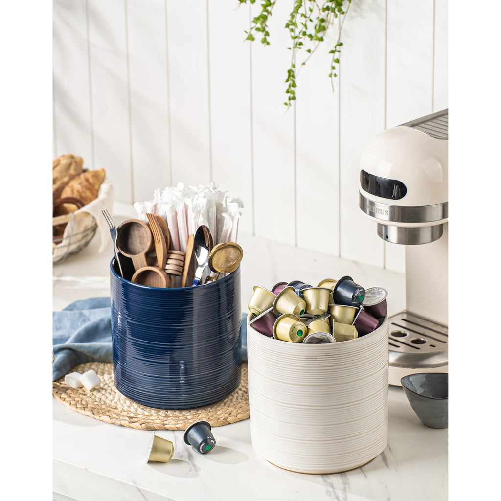 Large Utensil Holder Counter, 7.3" Ceramic Cooking Utensil Crocks for Spatula & Spoon, Farmhouse Kitchen Utensil