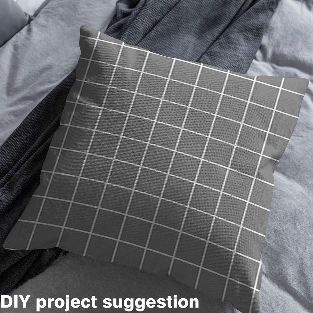Grey Plaid Fabric by The Yard, White Stripes Line Decor Fabrics for Sewing Lovers, Modern Simple Style Fabric for DIY