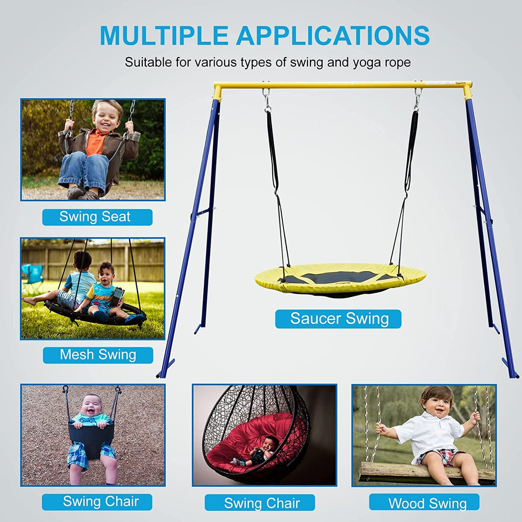 43" Saucer Tree Swing Metal Frame Full Steel Swing Stand, Swing Set 71" High Textilene & Full Metal Tubes (Blue Stand)