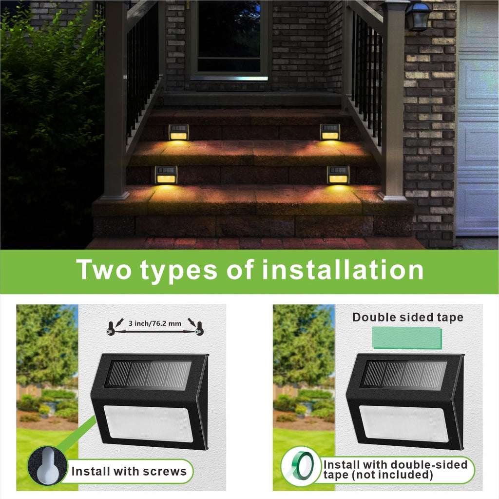 Warm White Solar Lights for Deck Step Fence, Black SST Housing, 6 Pack