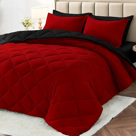 7 Pieces Queen Comforter Set, Reversible Bed in a Bag Queen, All Season Bedding Set with Comforter, Flat Sheet