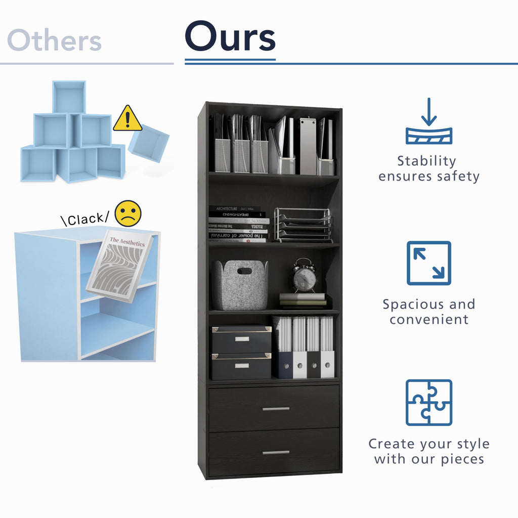 Apexa 6-Cube Storage Organizer Shelves, Stackable Wood Bookcase Fits Cubby Bins for Organization, Dorm Teen Room