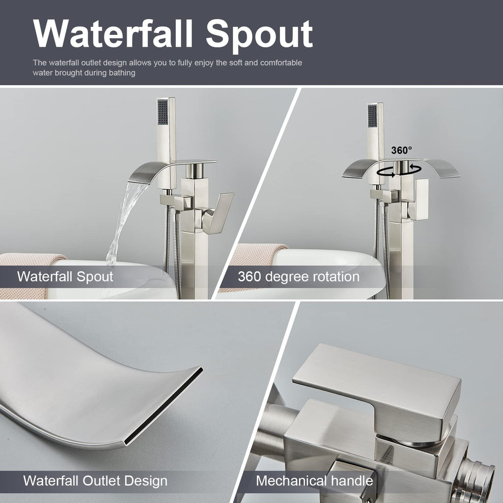 Bathroom Tub Filler Faucet Floor Mounted Bathtub Shower Faucet Waterfall Spout Free Standing Tub Mixer Tap with