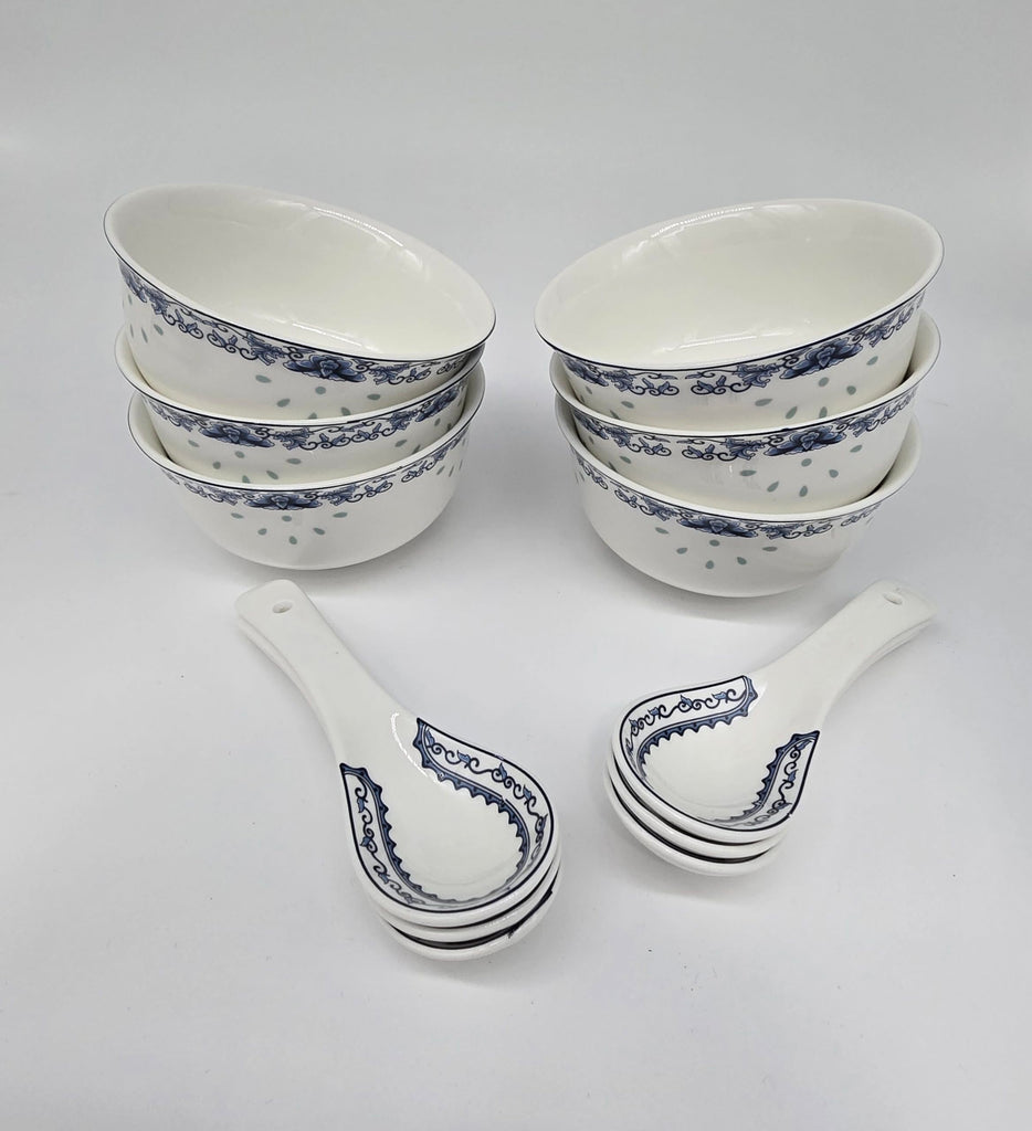28-Piece Blue Lotus Bone China Dinnerware Set, Service for 6