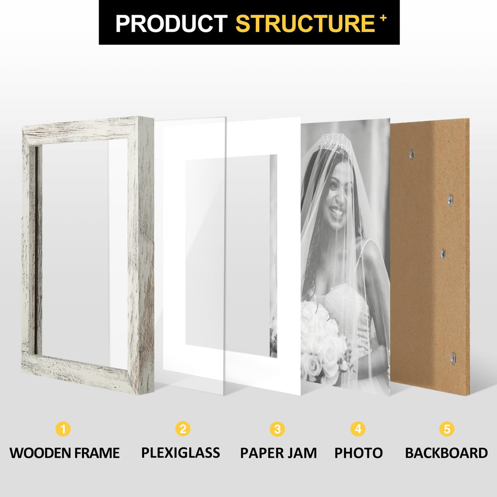 11x11 Picture Frames with 8x8 Mat Set of 2, Distressed White