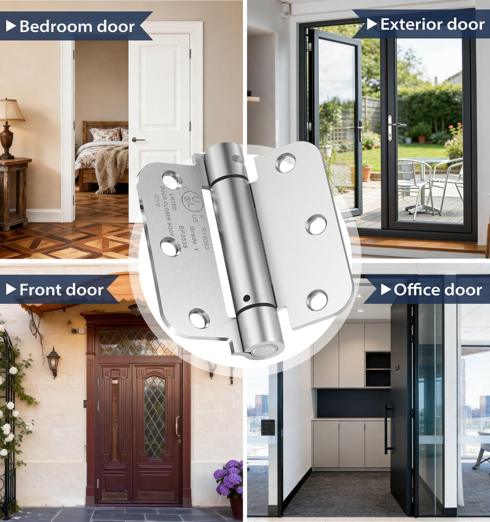 2-Pack 3.5 Inch Self Closing Door Hinges, 5/8" Radius Corners, Brushed Nickel